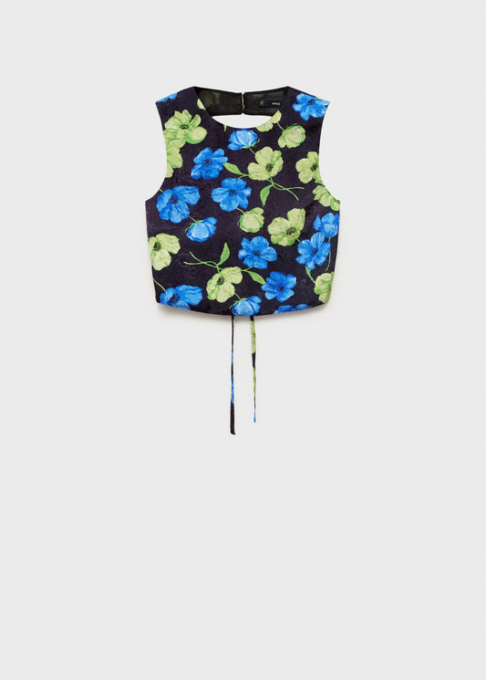 Floral open back crop blouse