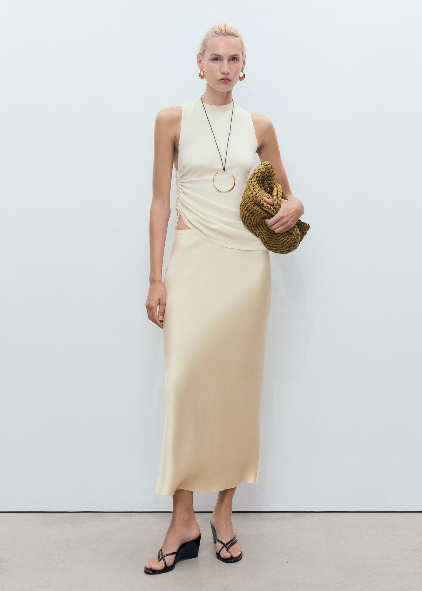Midi satin skirt