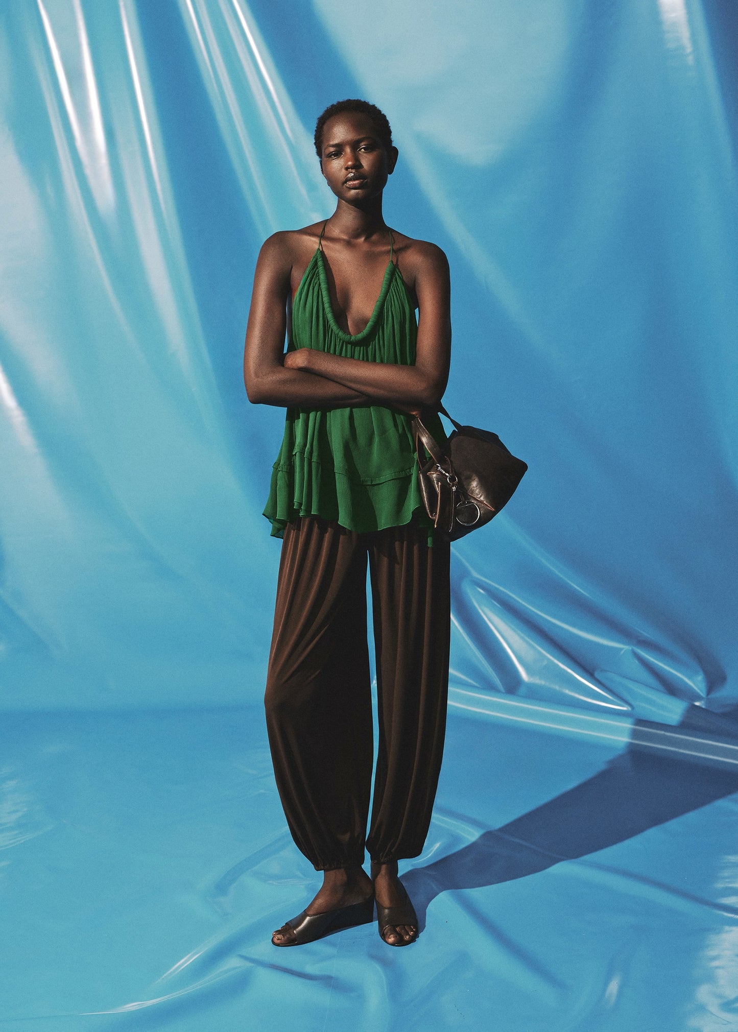 Pleated top with low back neckline
