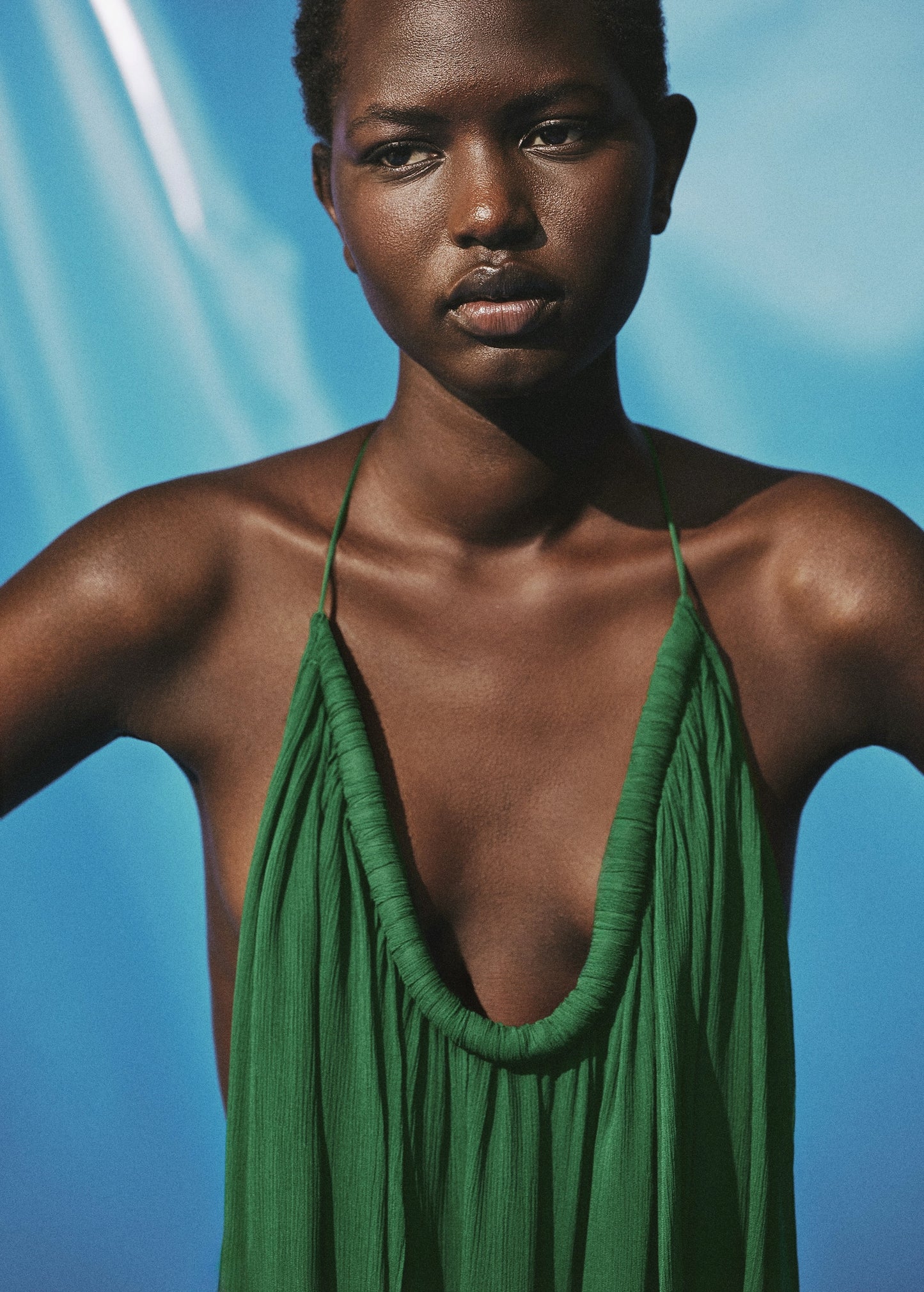 Pleated top with low back neckline