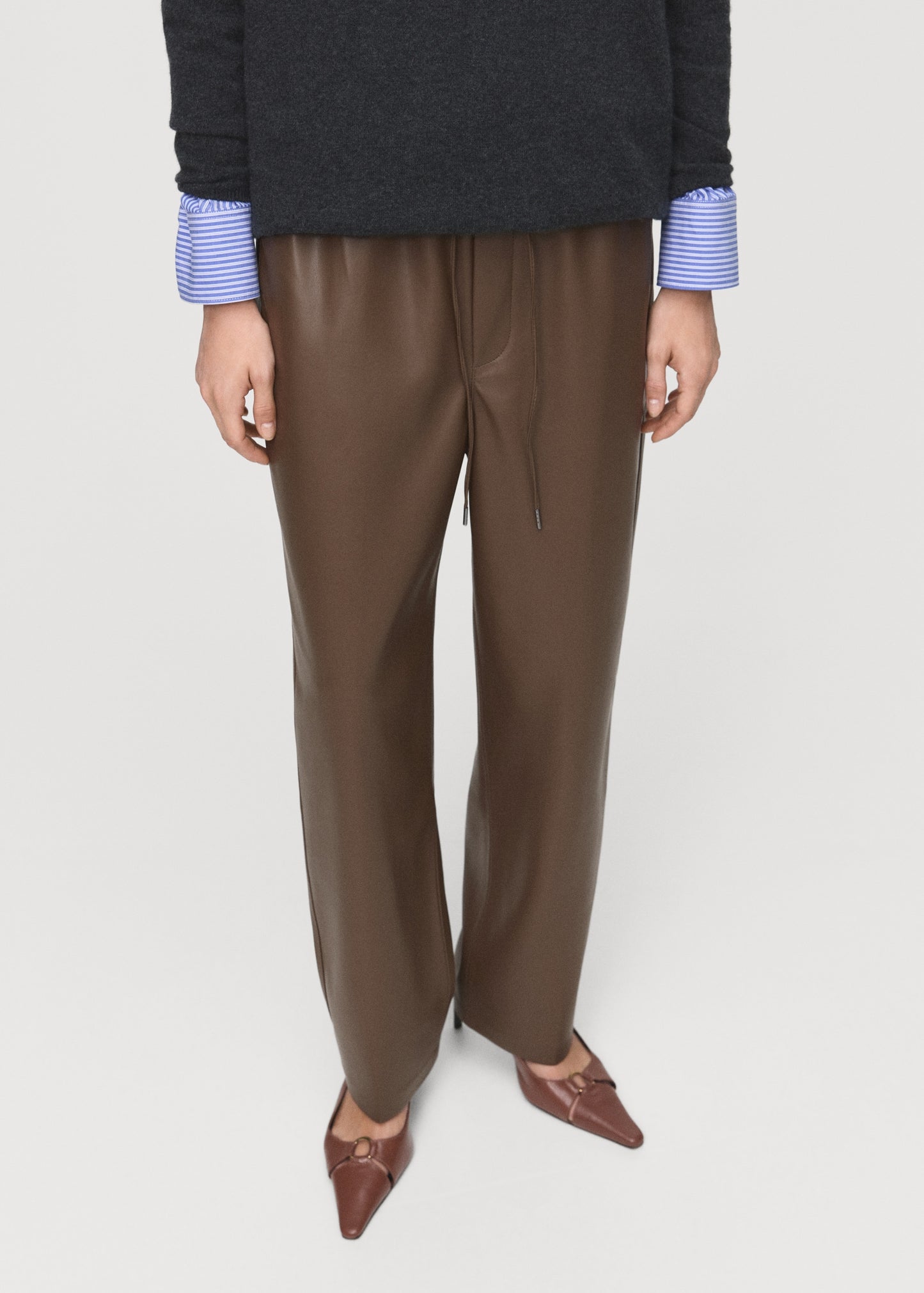 Leather-effect elastic waist trousers