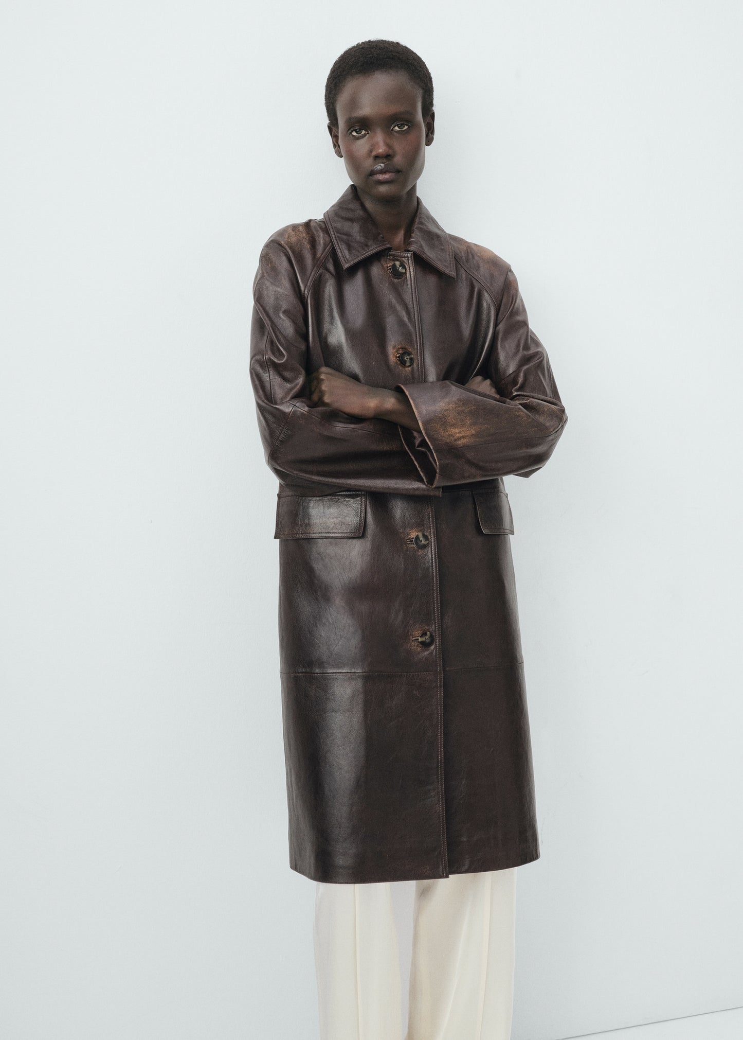 100% leather full-length coat