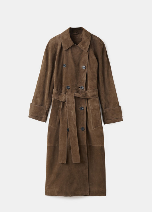 100% suede double-breasted trench coat
