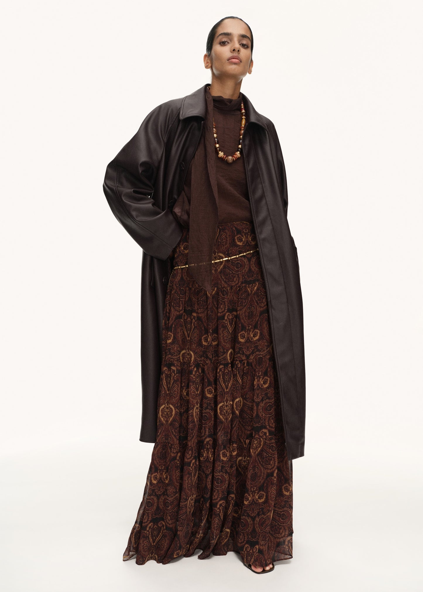 Long leather-effect trench coat