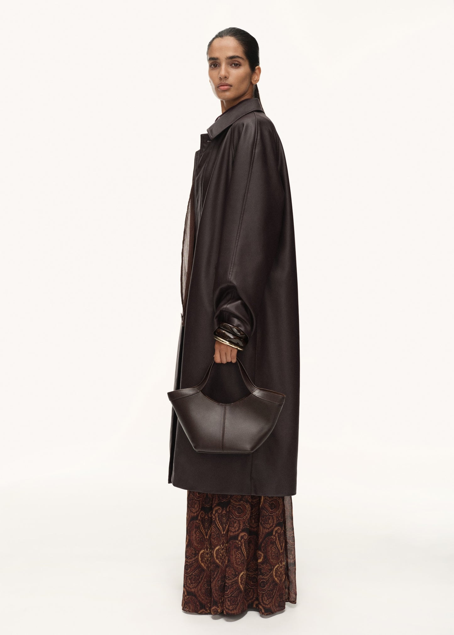 Long leather-effect trench coat