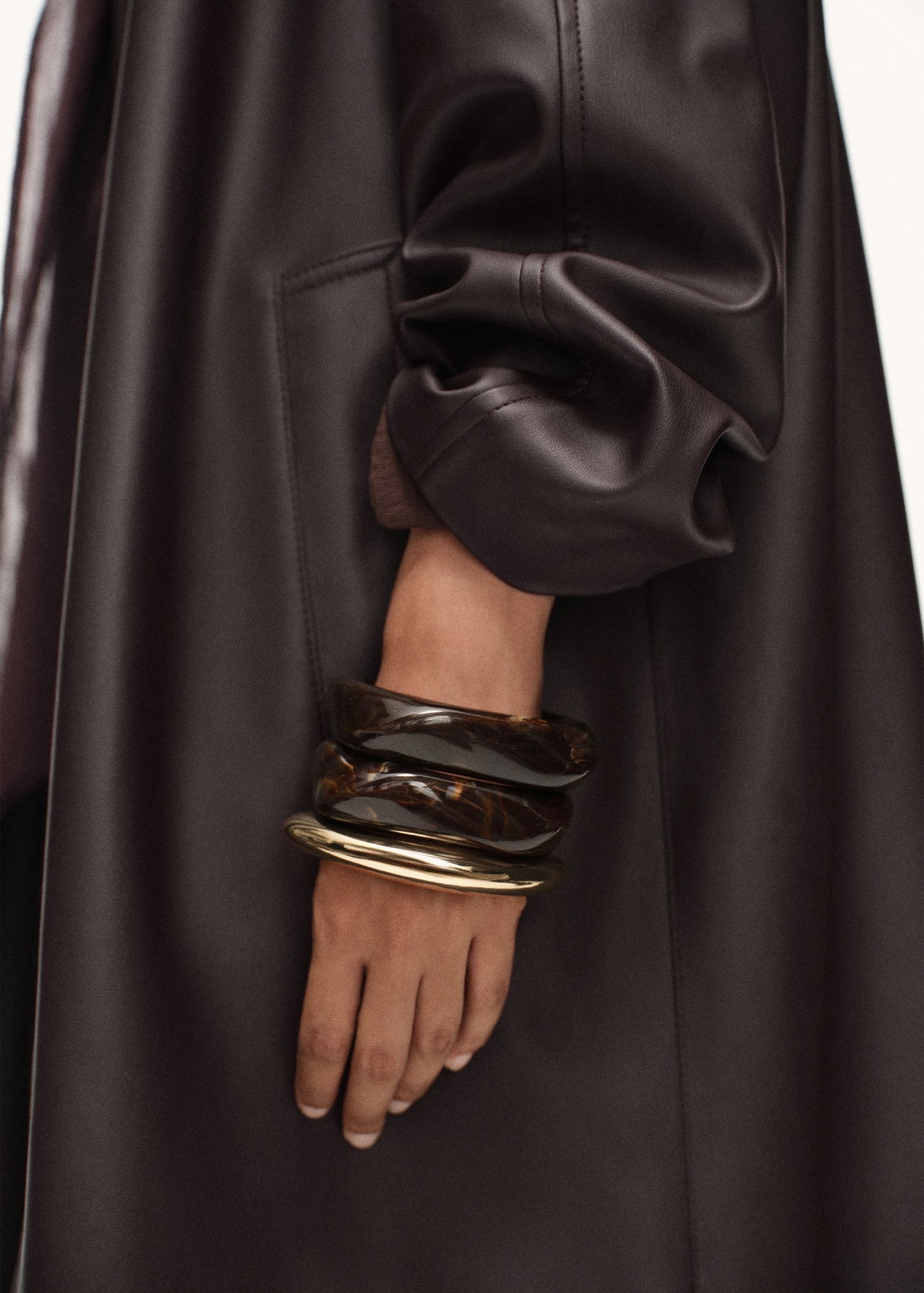 Long leather-effect trench coat