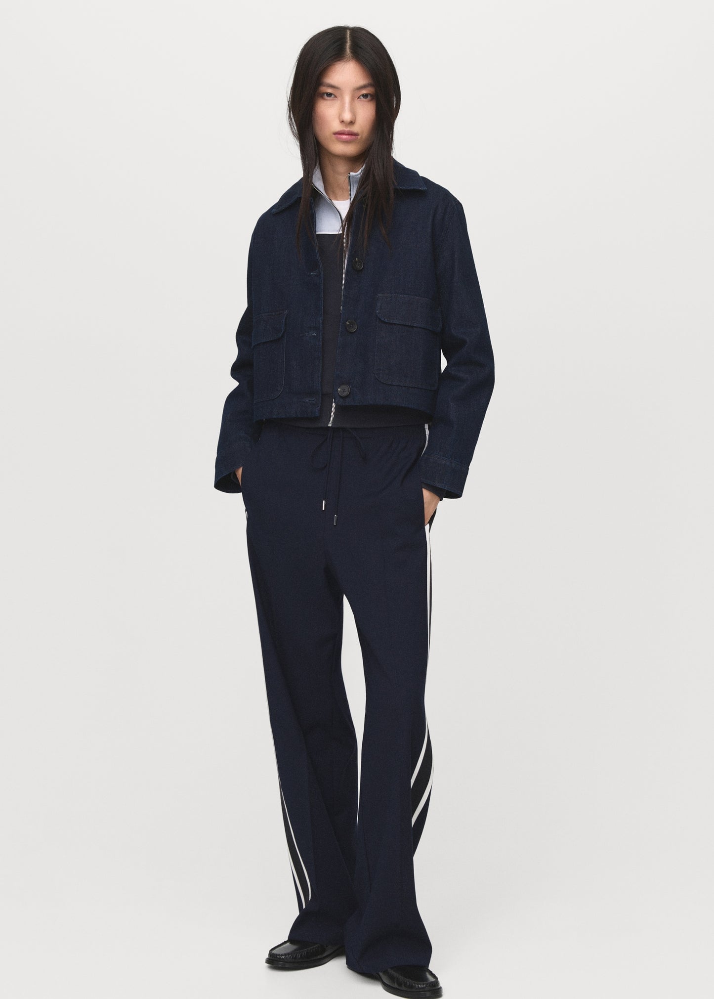 Contrast stripe straight trousers