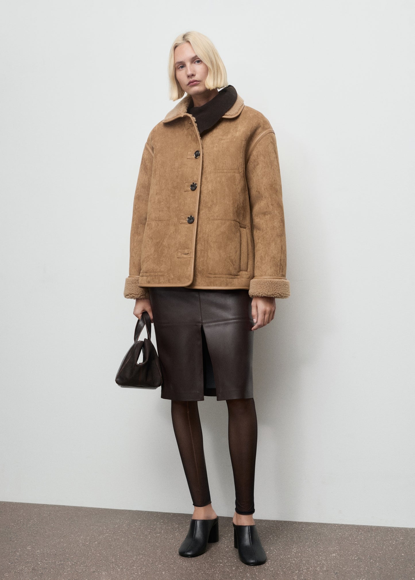Faux-shearling leather-effect coat