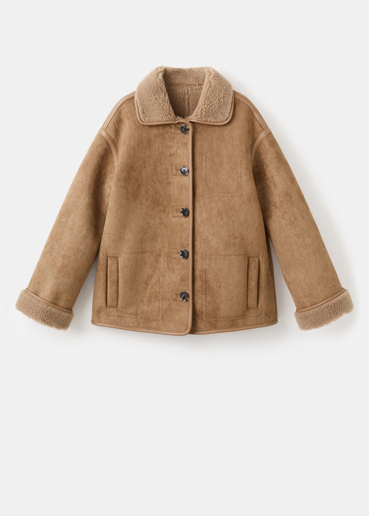 Faux-shearling leather-effect coat