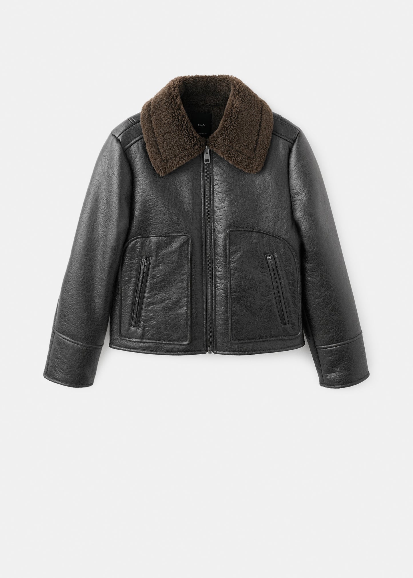 Leather-effect jacket with shearling collar