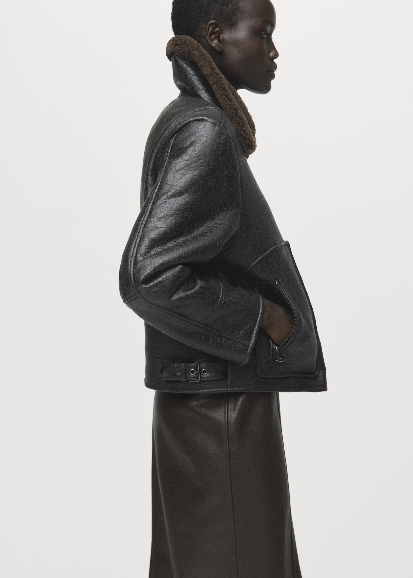 Leather-effect jacket with shearling collar