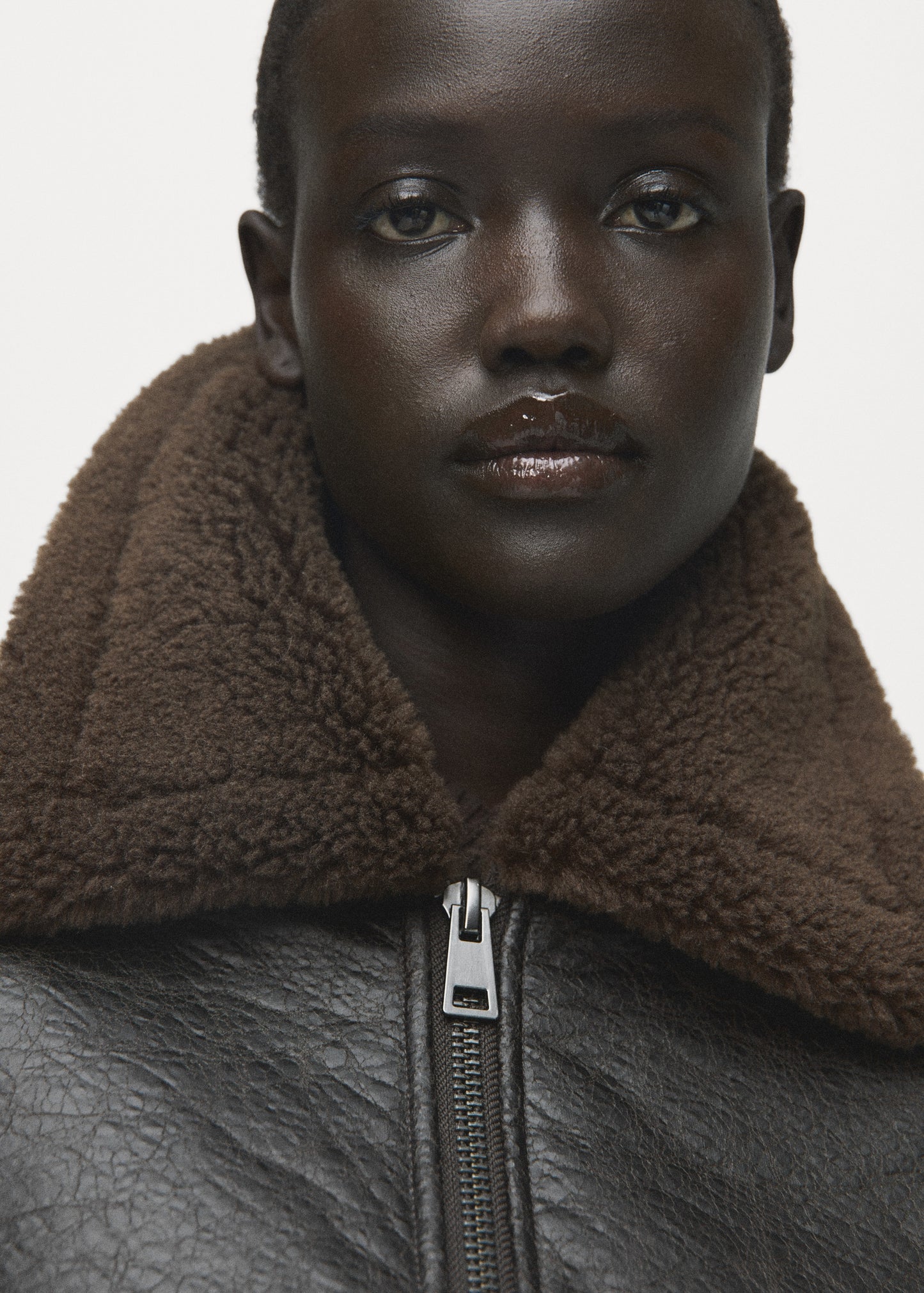 Leather-effect jacket with shearling collar