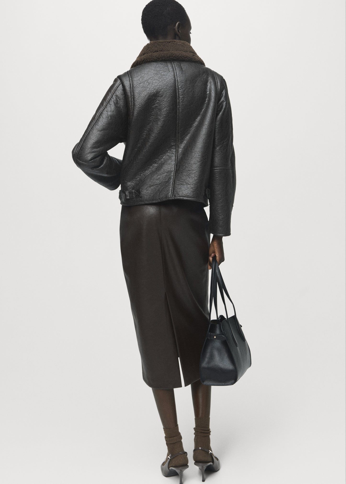 Leather-effect jacket with shearling collar