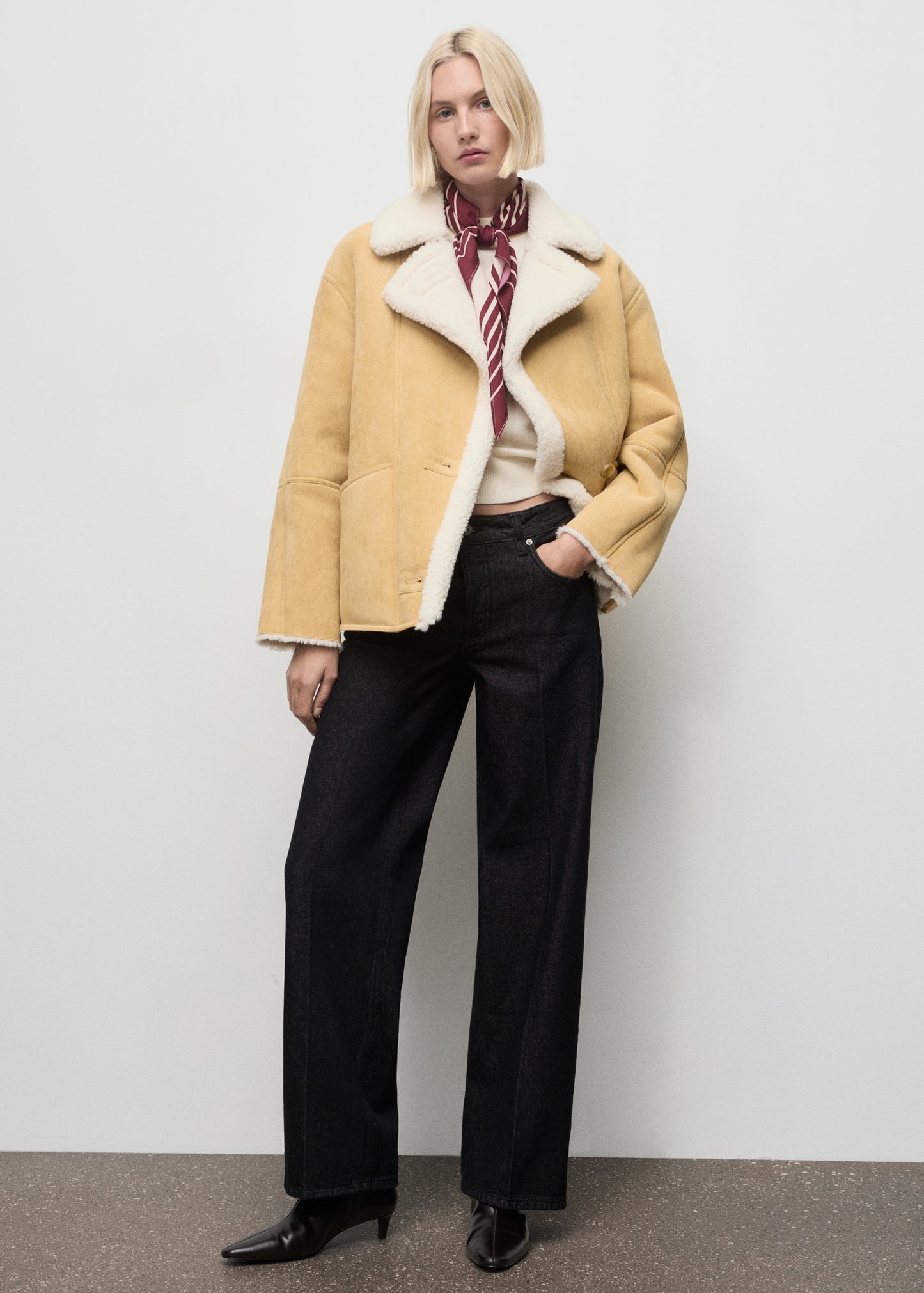 Suede-effect jacket with sheepskin collar