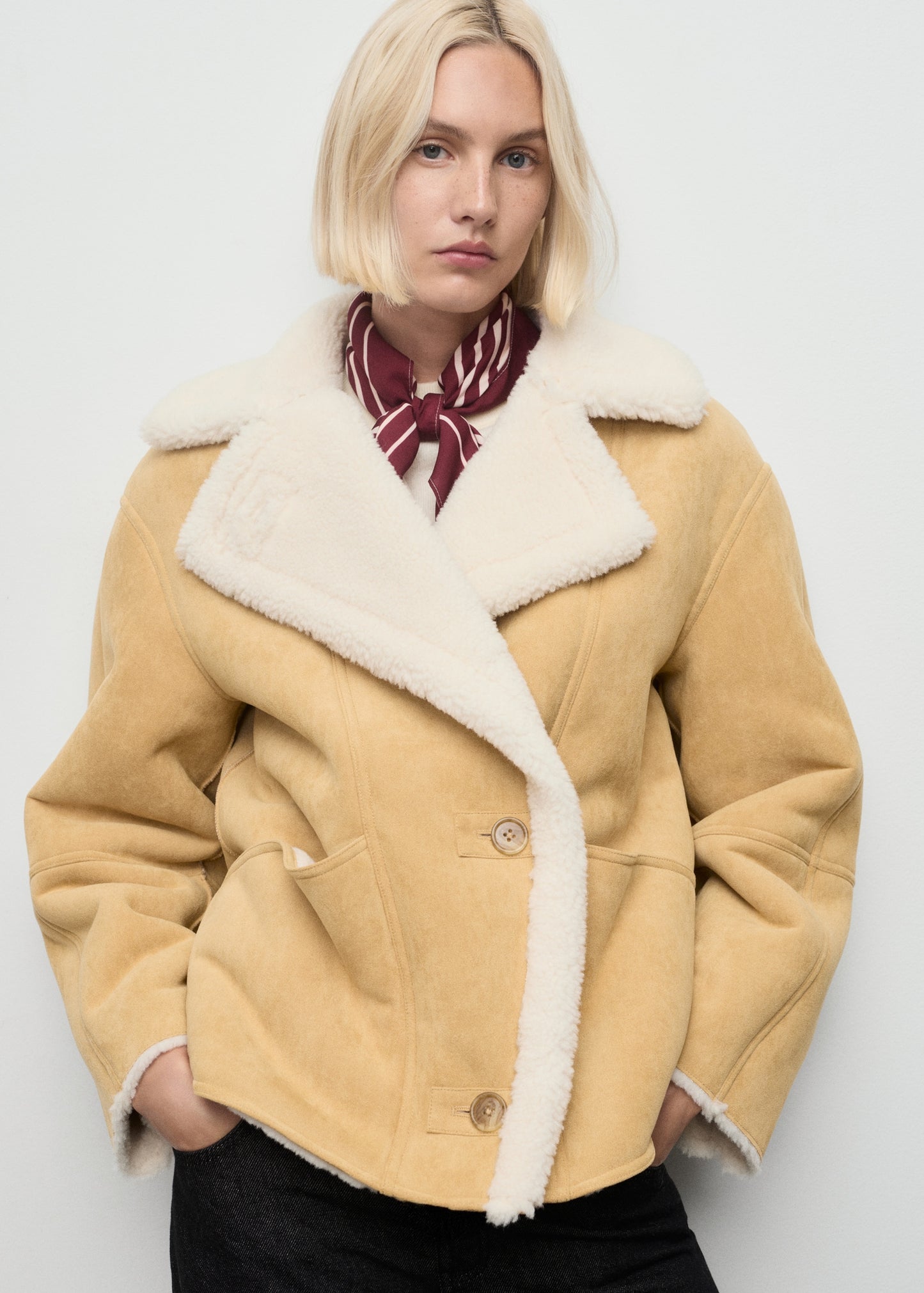 Suede-effect jacket with sheepskin collar