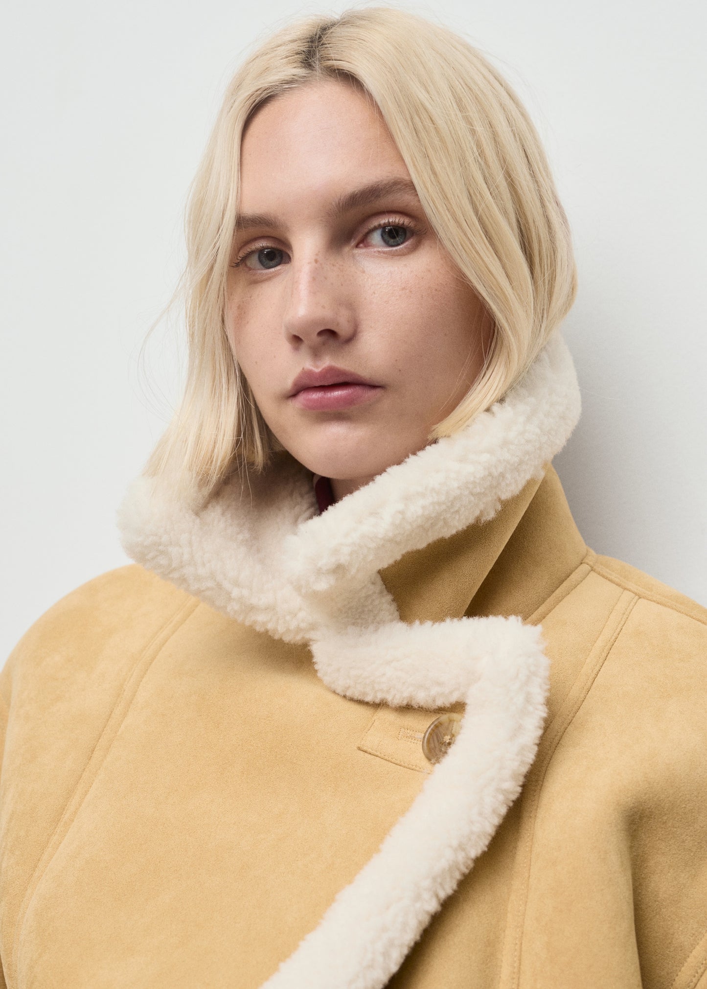 Suede-effect jacket with sheepskin collar
