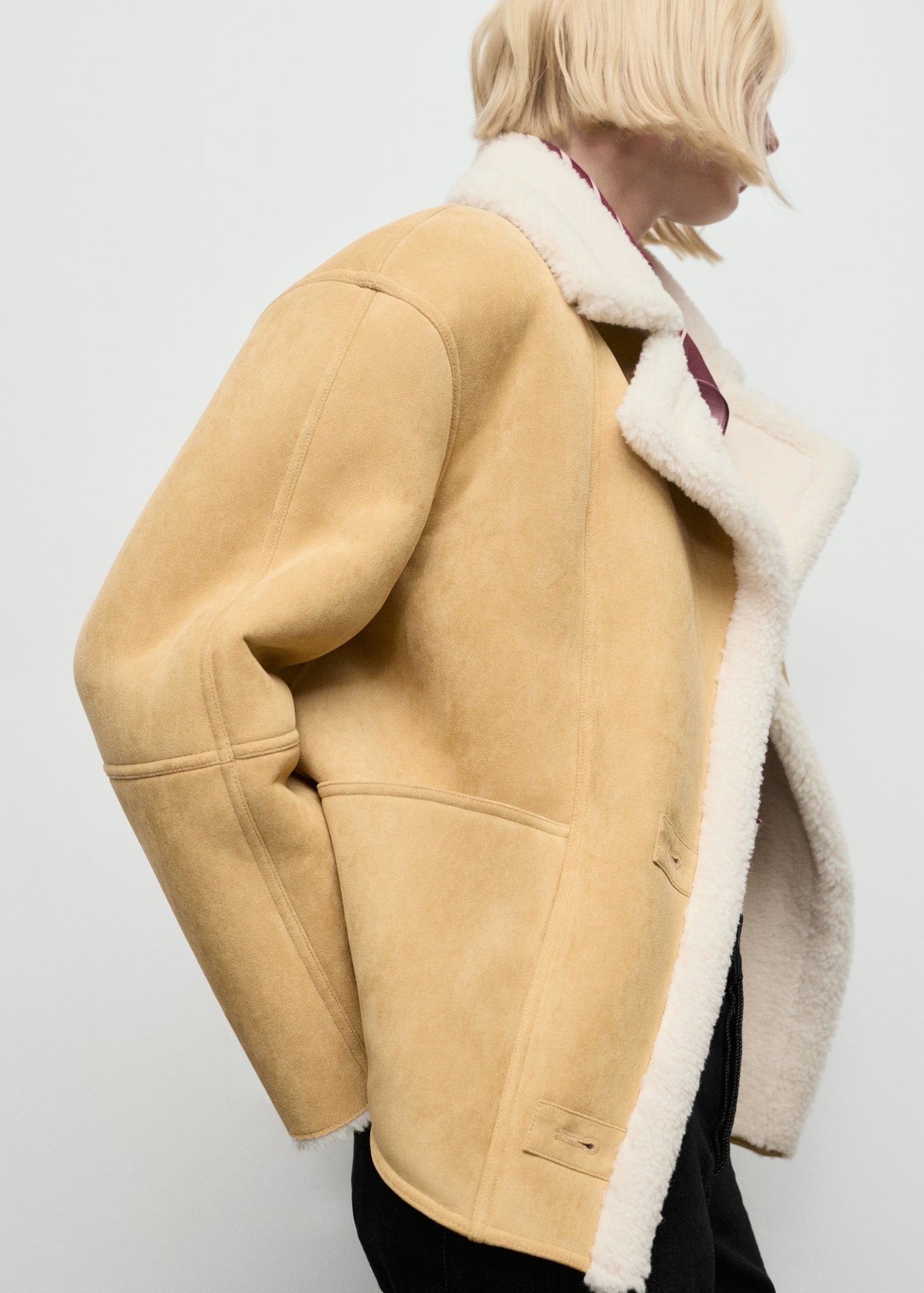 Suede-effect jacket with sheepskin collar