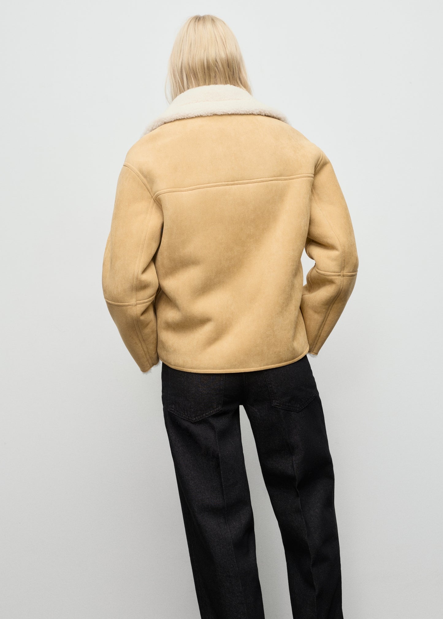Suede-effect jacket with sheepskin collar