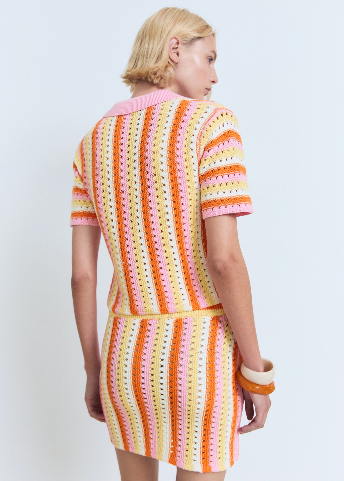 Two-tone striped crochet sweater