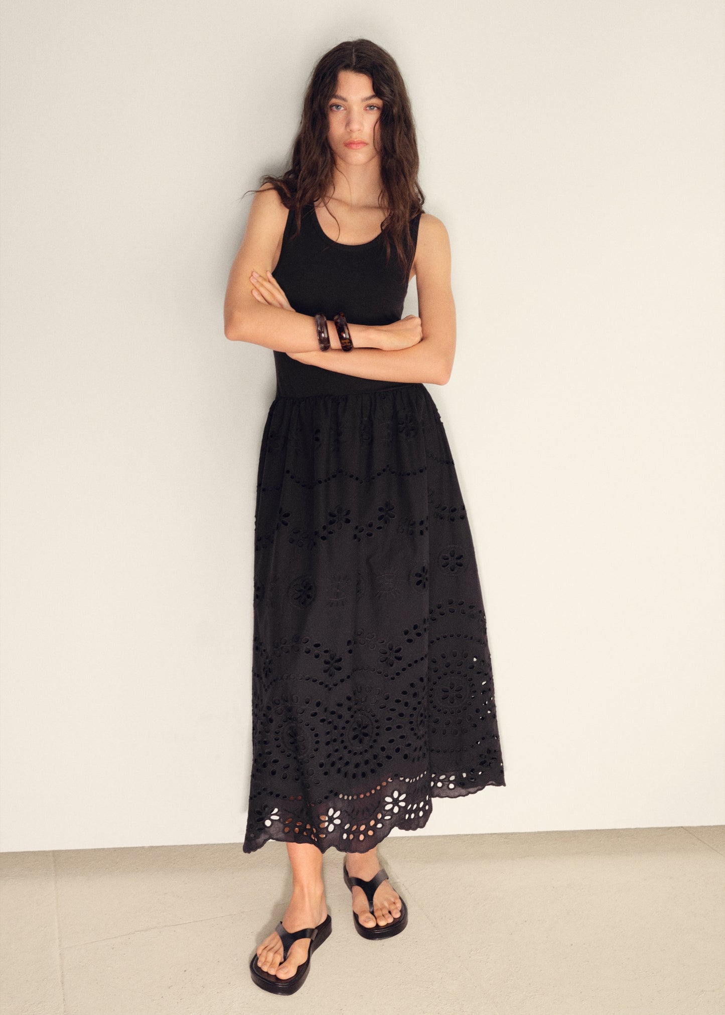Cotton dress with openwork embroidery