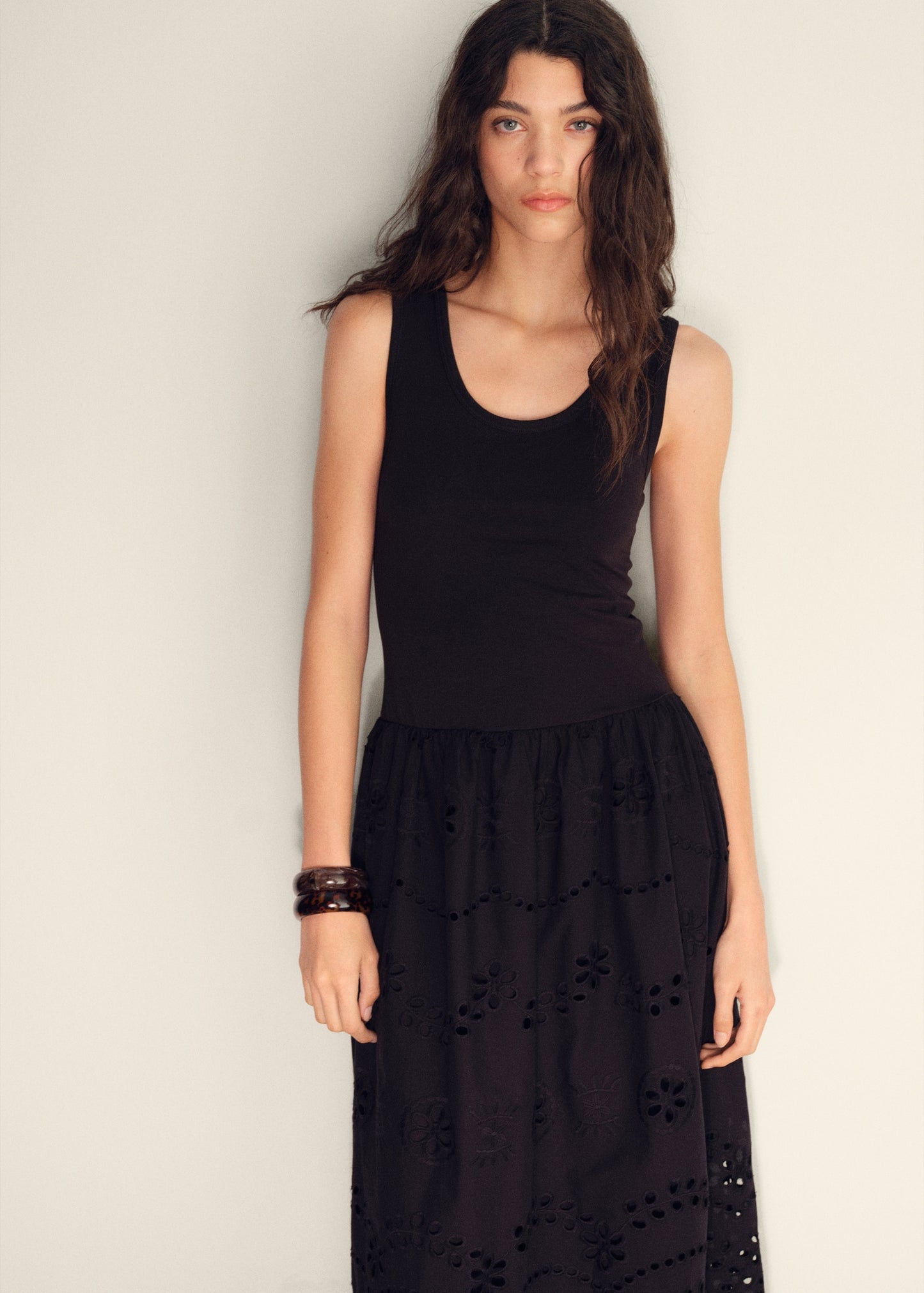 Cotton dress with openwork embroidery
