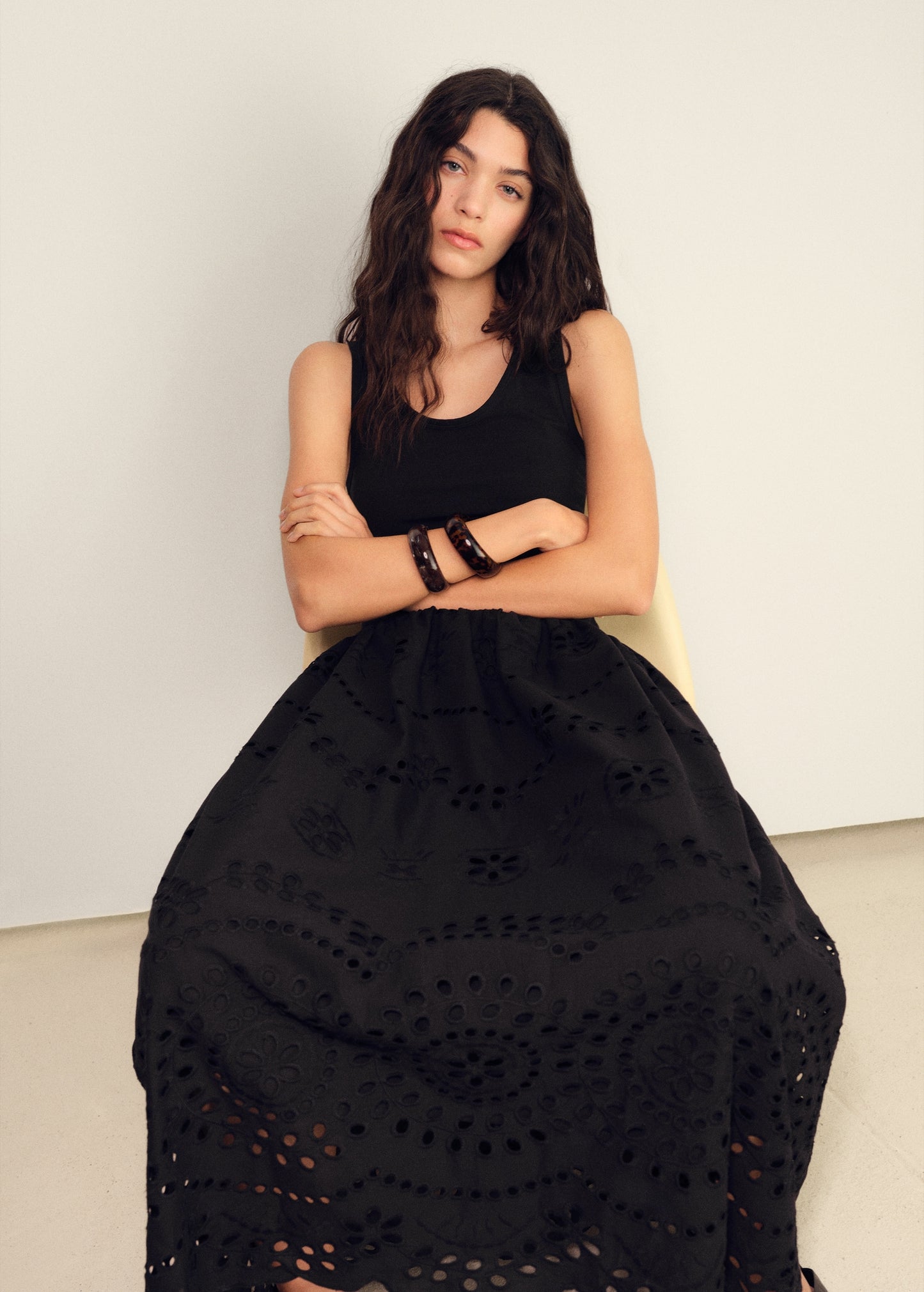 Cotton dress with openwork embroidery