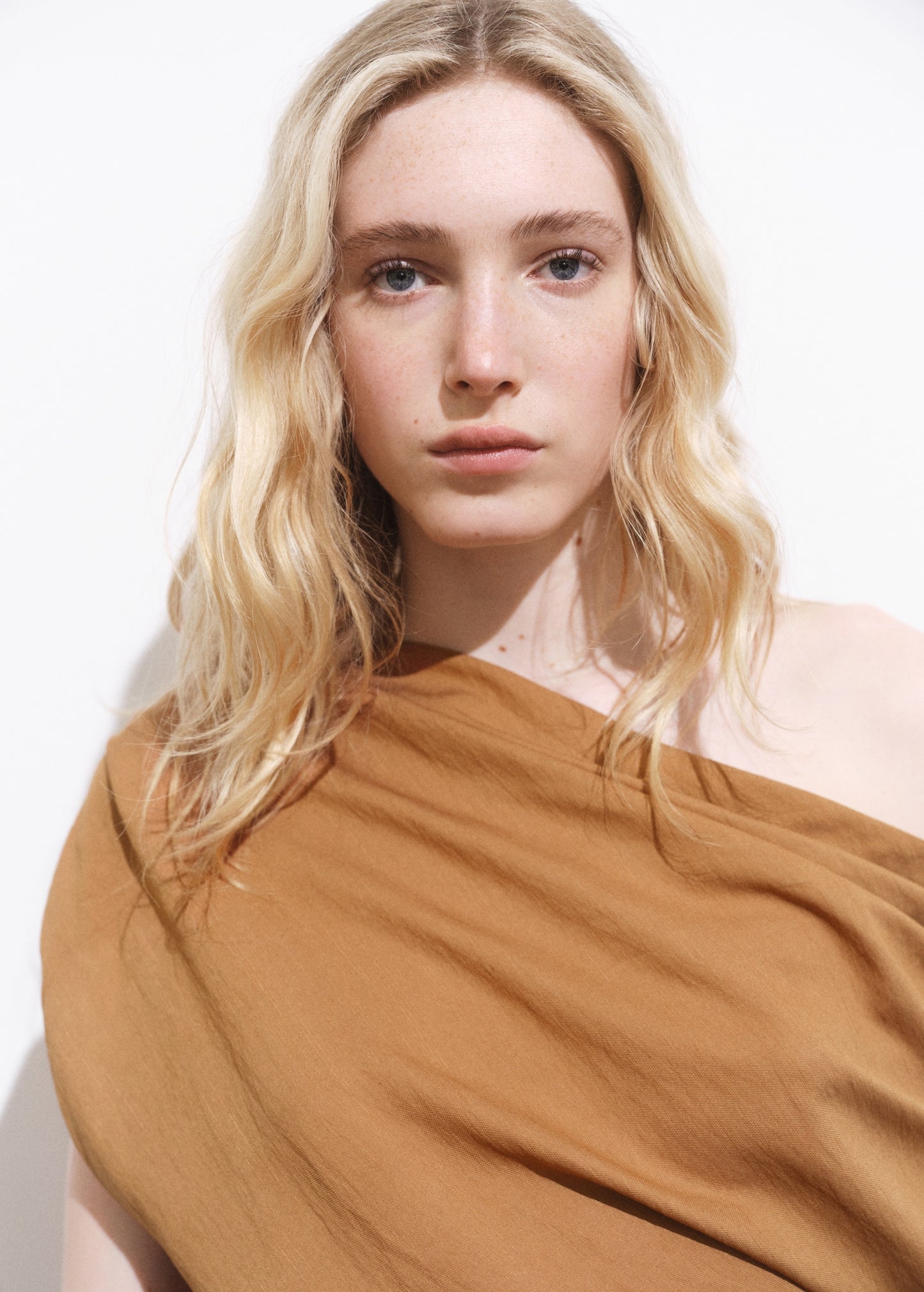 Asymmetric draped gown