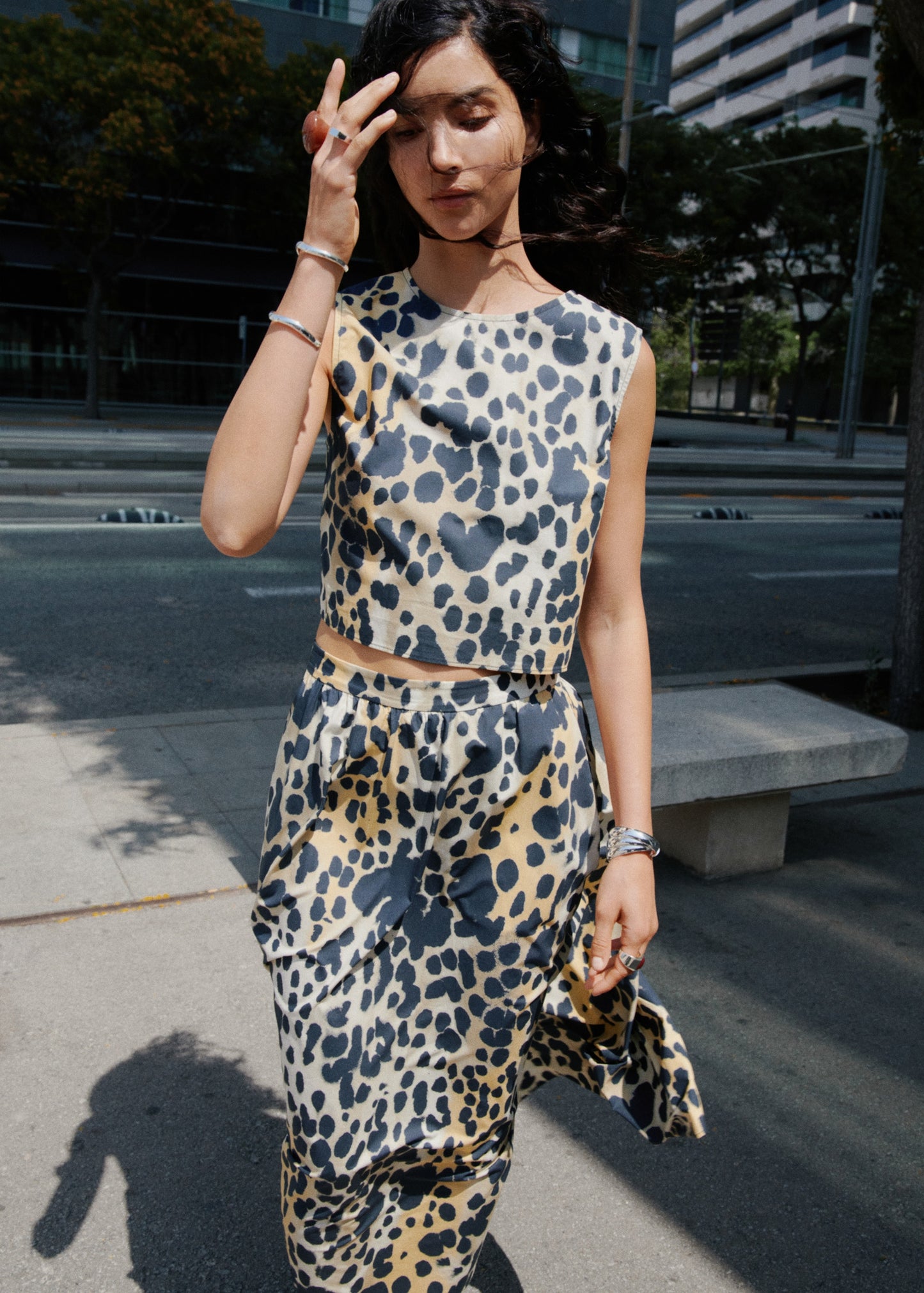 Animal-print cotton crop top