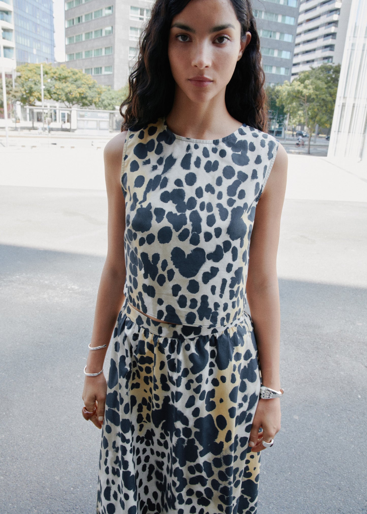 Animal-print cotton crop top
