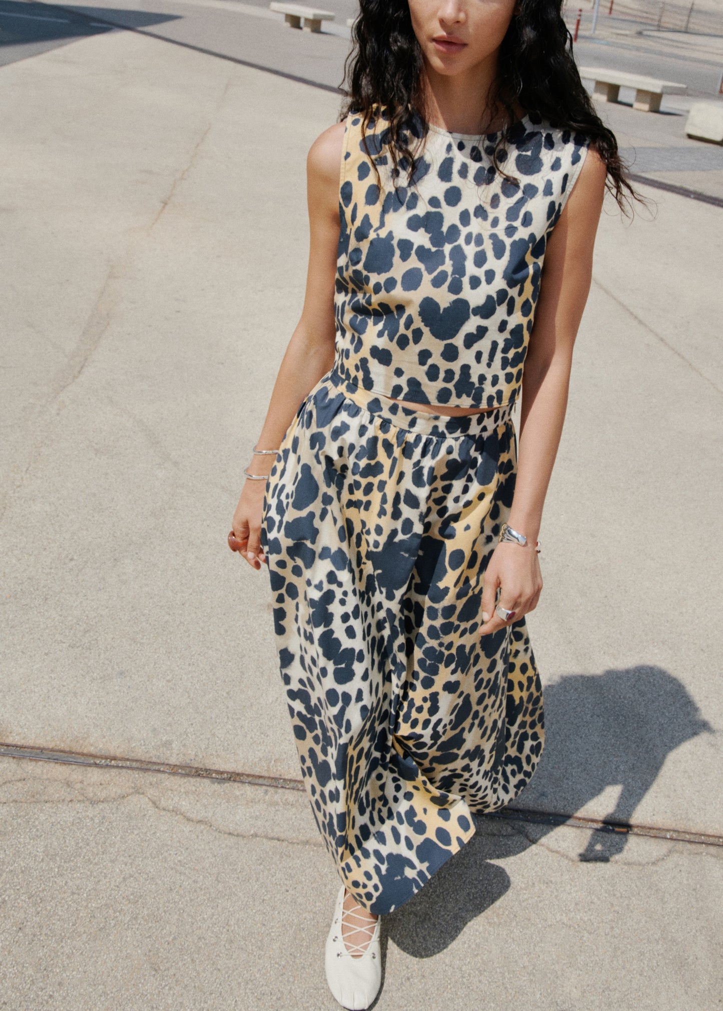 Animal-print cotton crop top