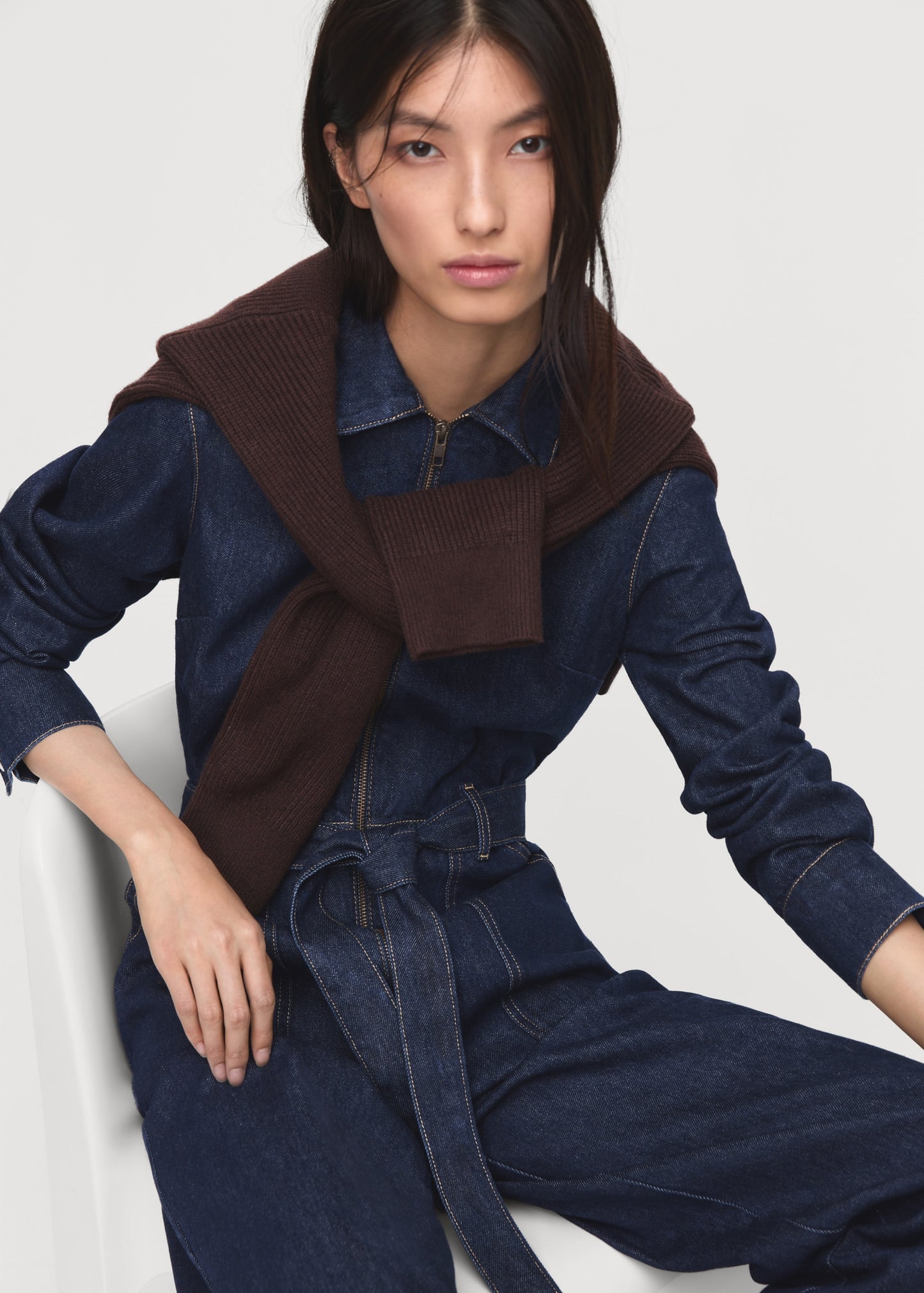 Belt denim jumpsuit