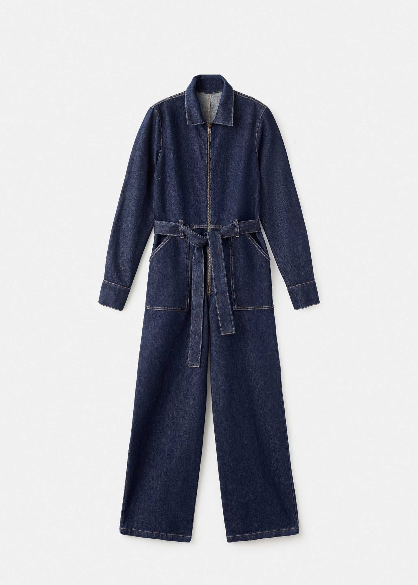 Belt denim jumpsuit