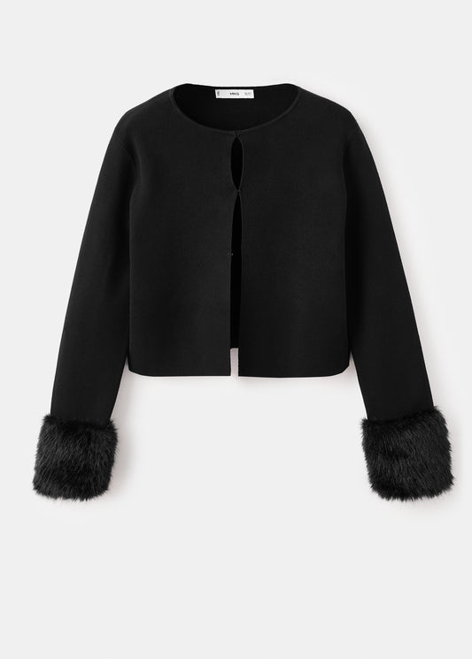 Cardigan with fur-effect cuffs