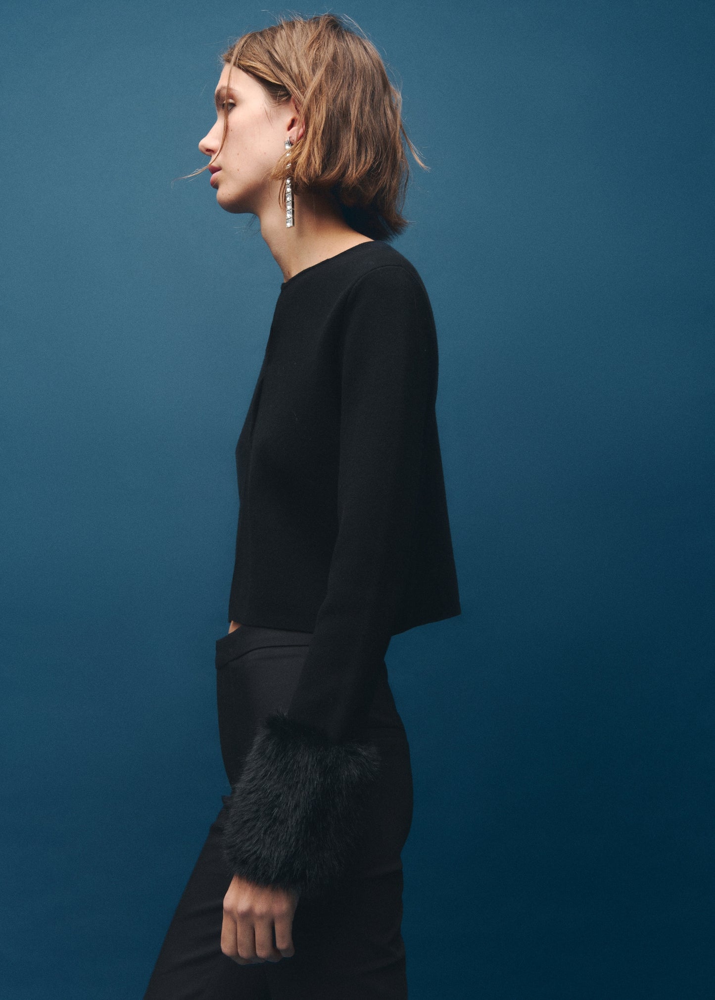 Cardigan with fur-effect cuffs