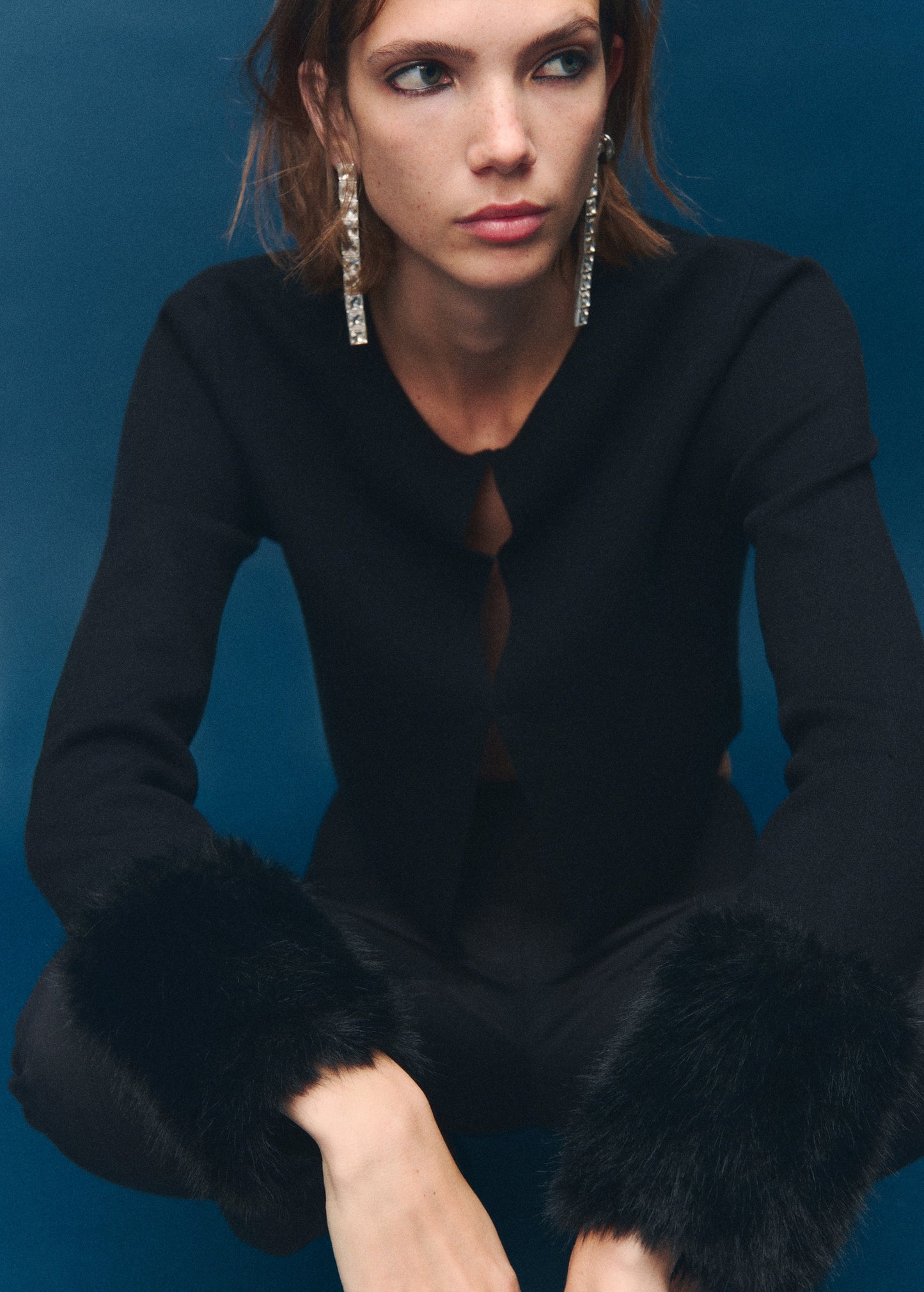 Cardigan with fur-effect cuffs