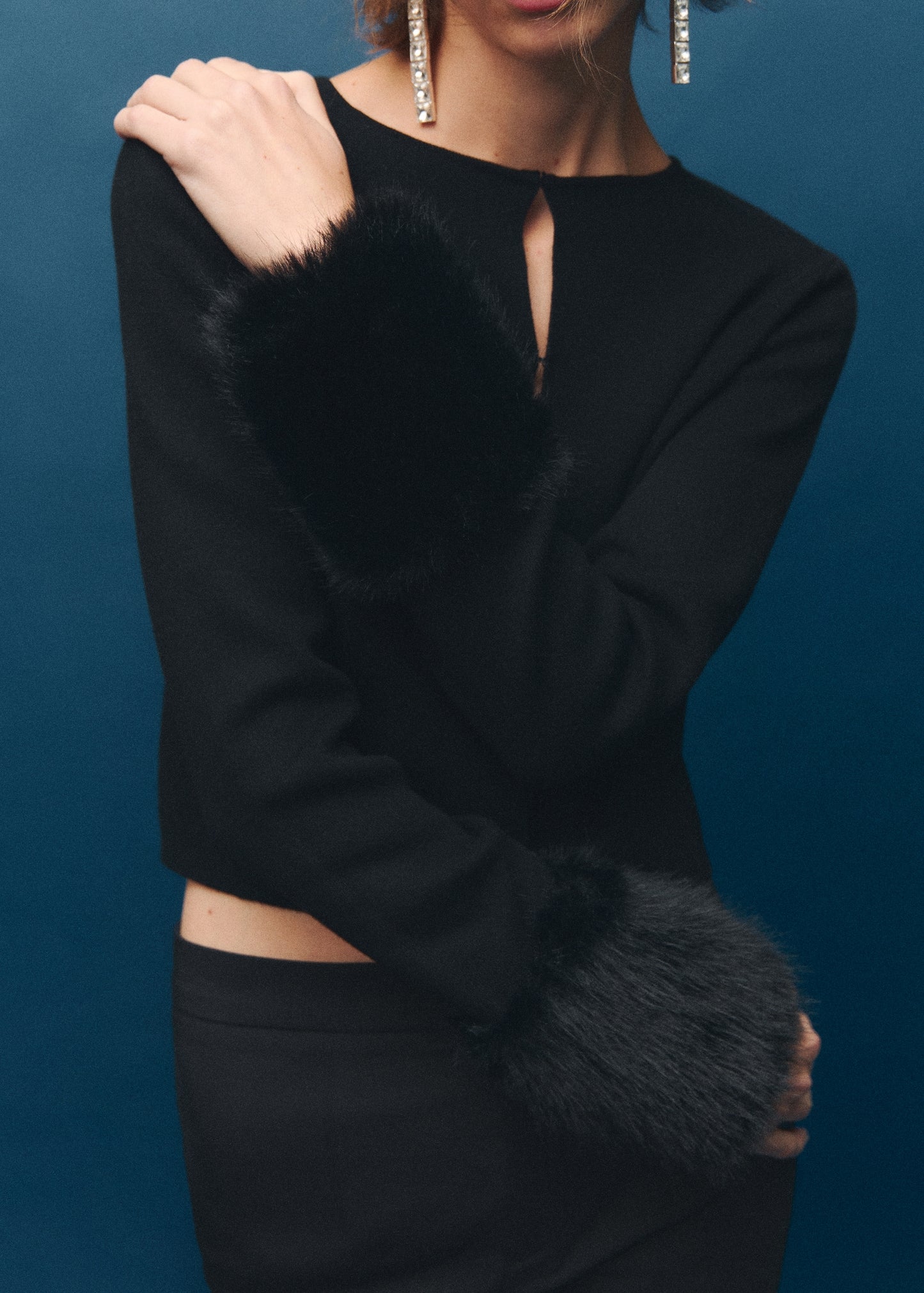 Cardigan with fur-effect cuffs
