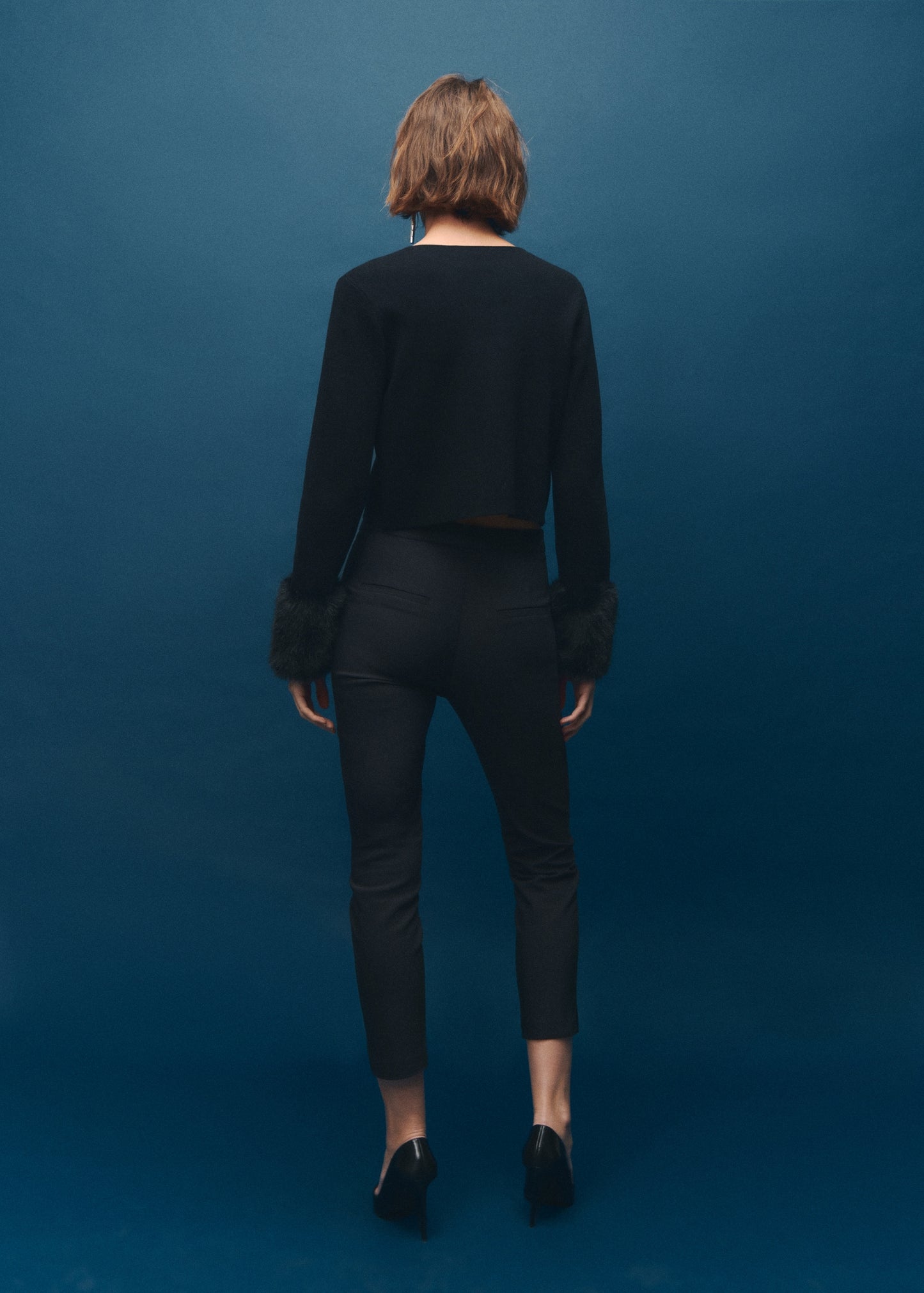Cardigan with fur-effect cuffs