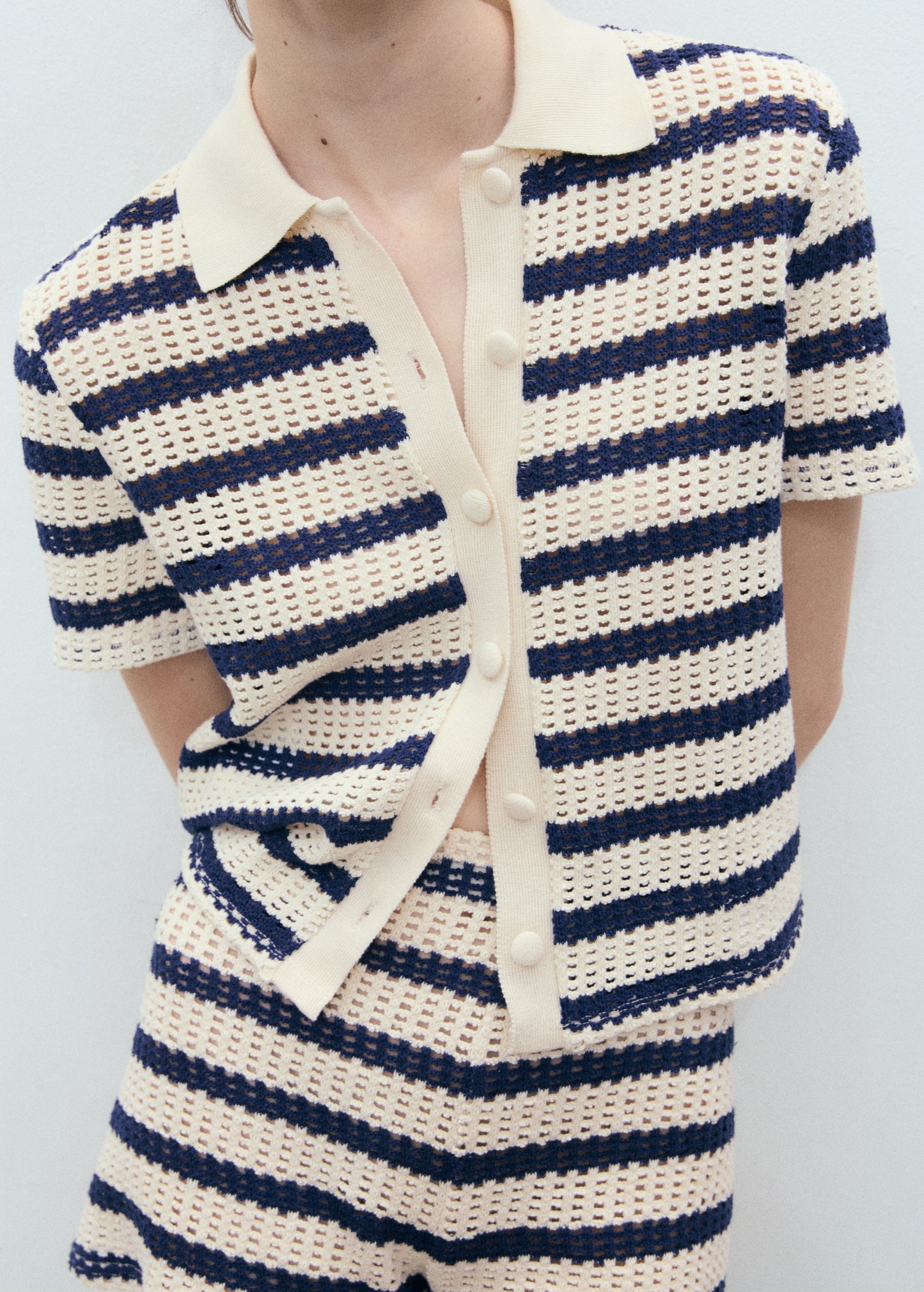 Short sleeve striped cardigan