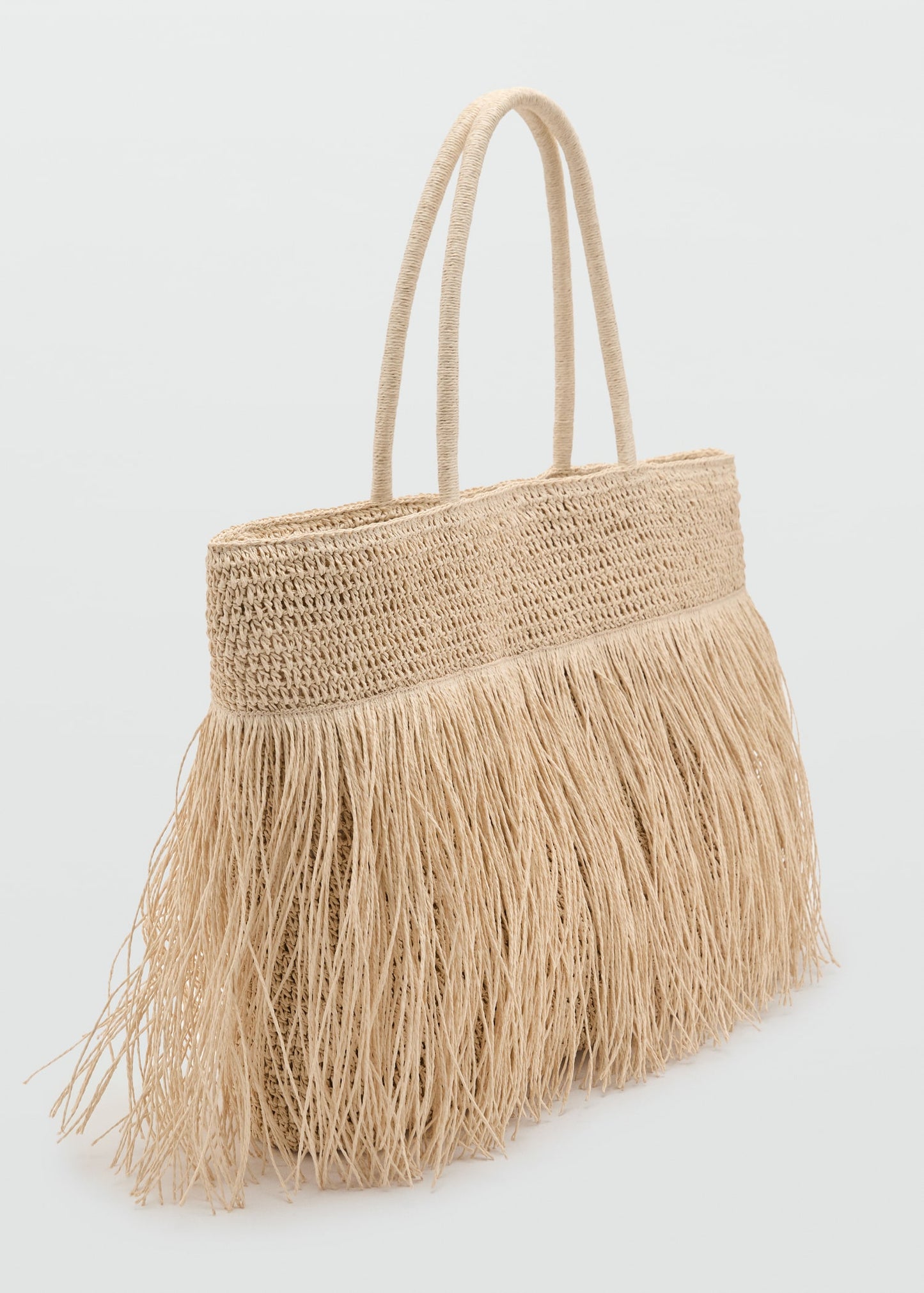 Natural fibre shoulder bag with fringes