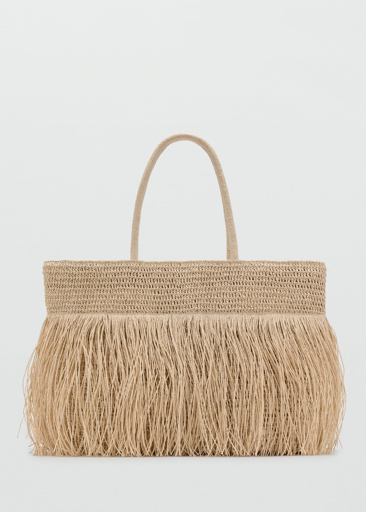 Natural fibre shoulder bag with fringes