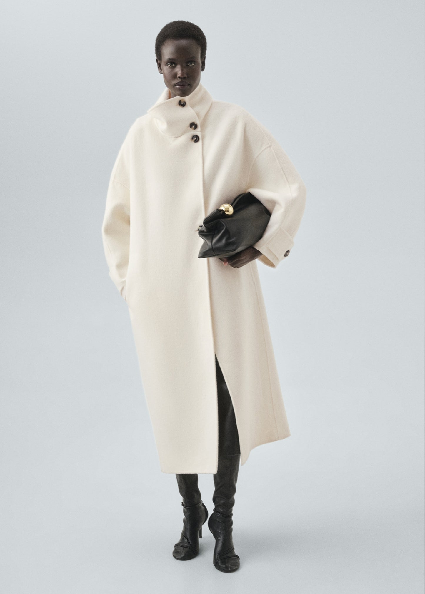 Wool funnel neck coat
