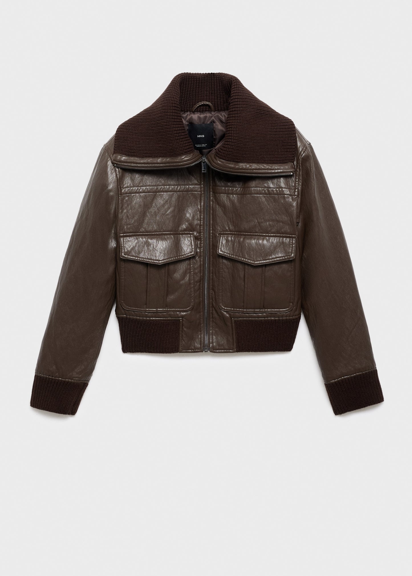 Leather-effect roll-neck jacket