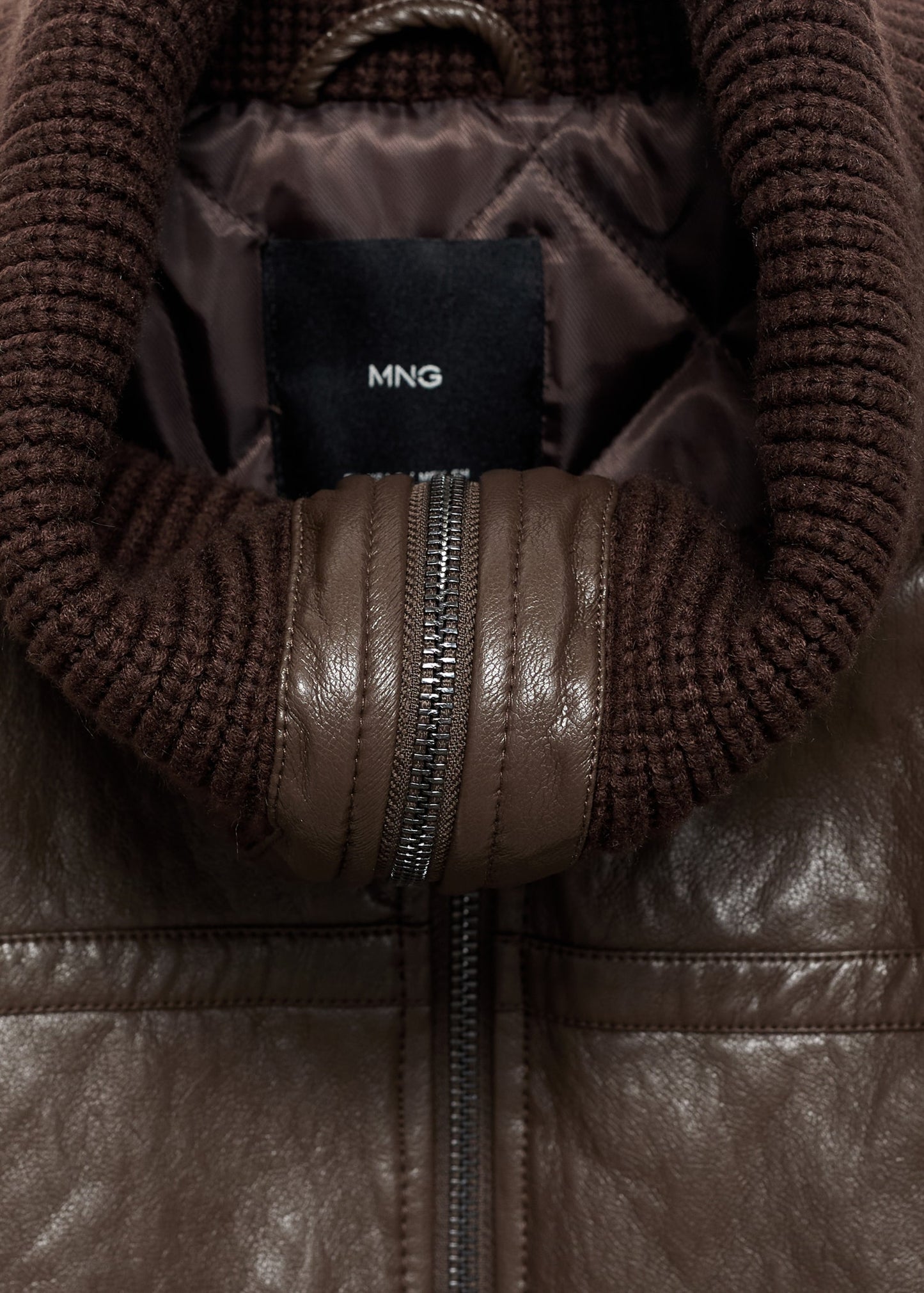 Leather-effect roll-neck jacket