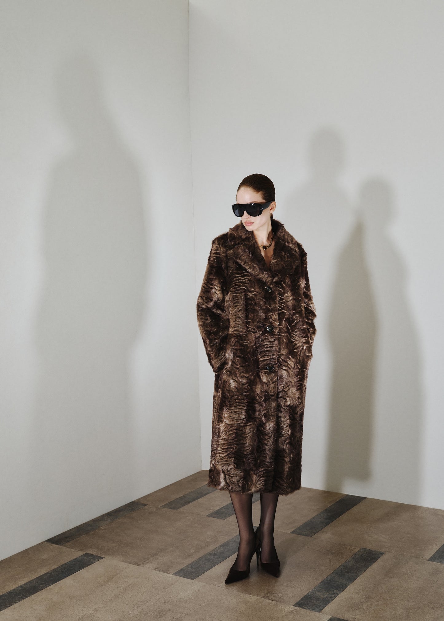Textured faux fur effect coat