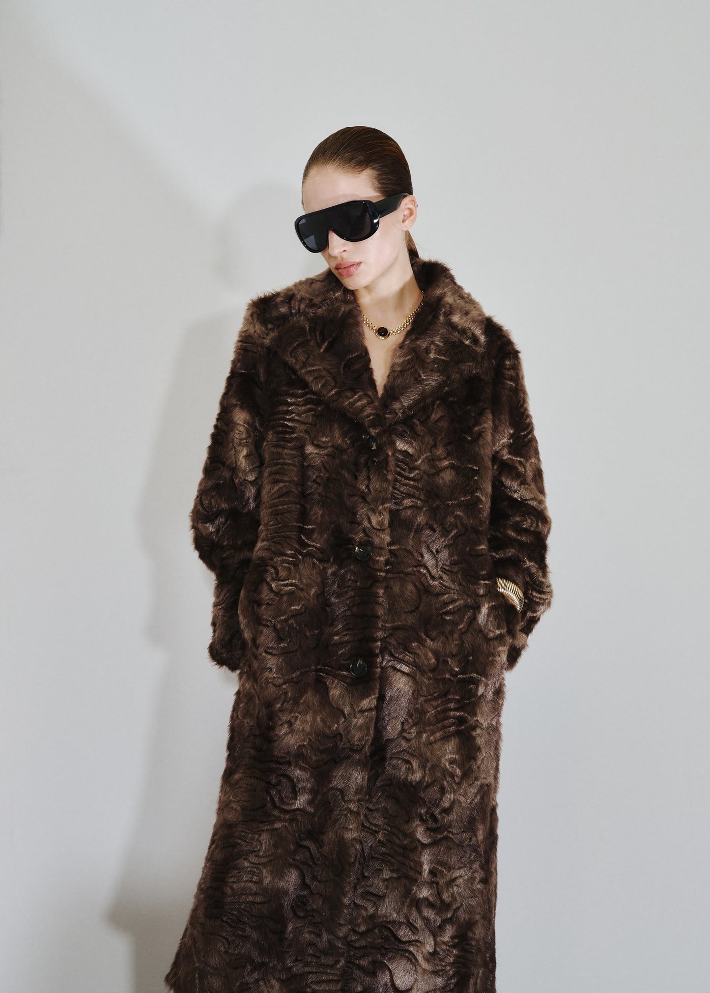 Textured faux fur effect coat
