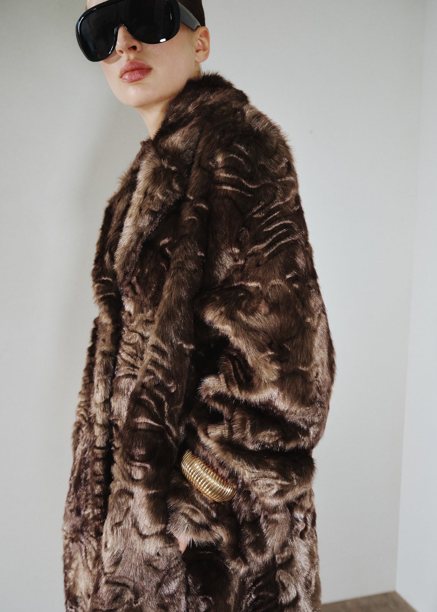 Textured faux fur effect coat