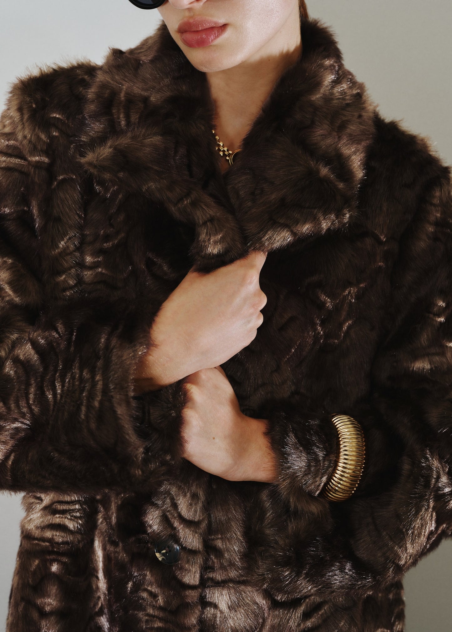 Textured faux fur effect coat