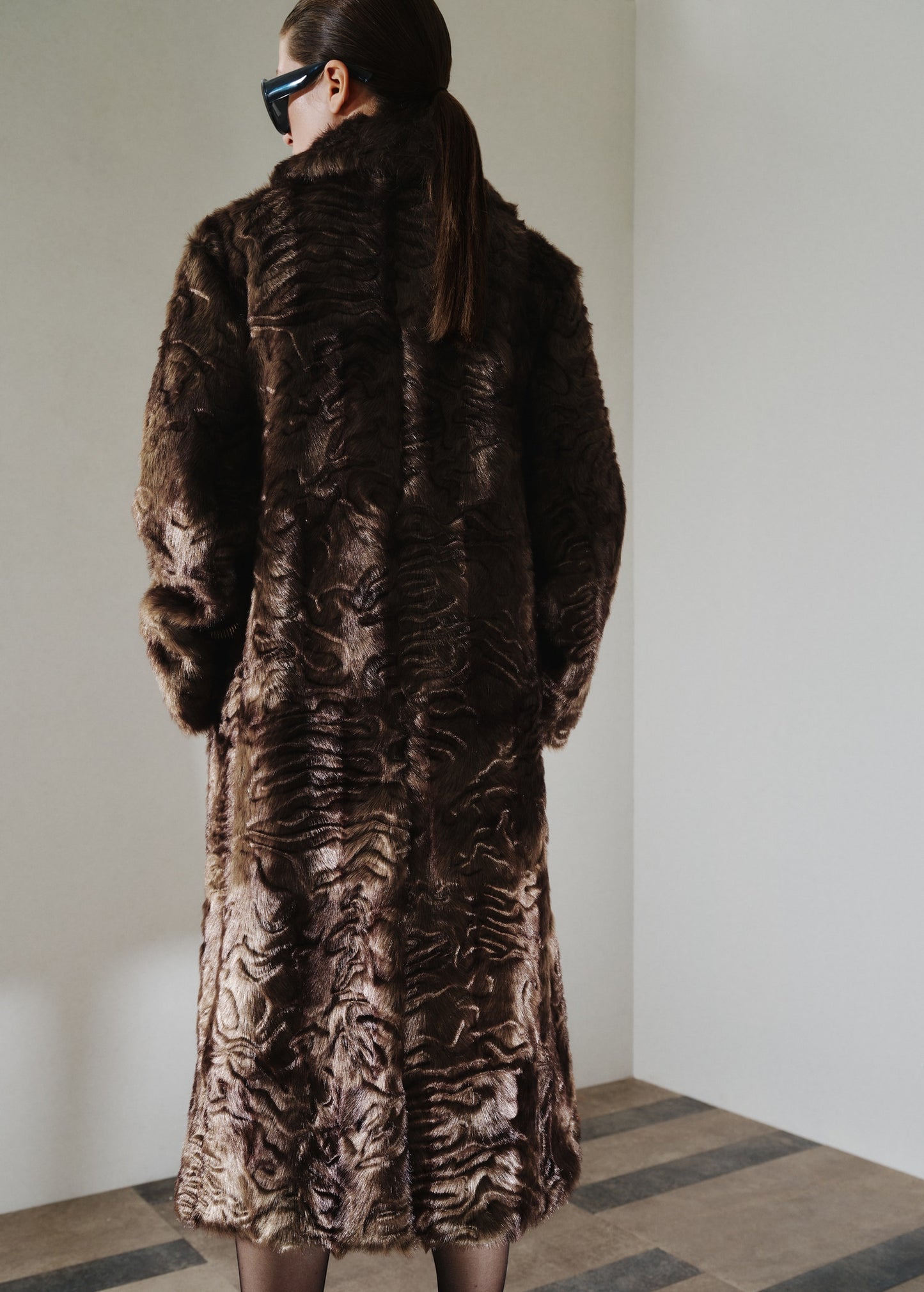 Textured faux fur effect coat