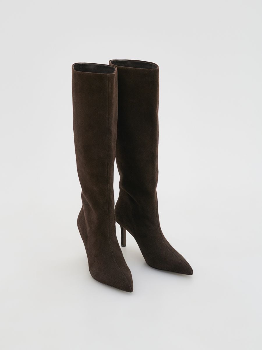 Leather stiletto knee-high boots