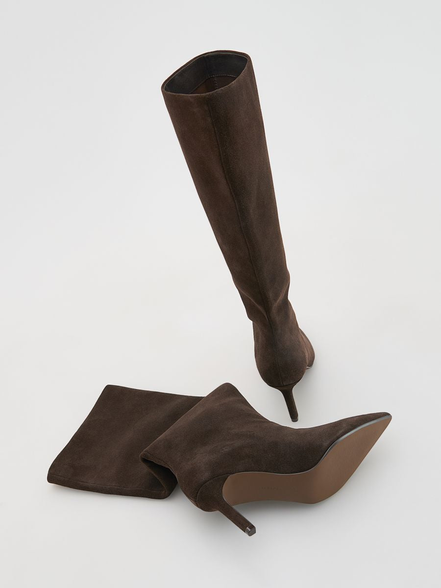 Leather stiletto knee-high boots